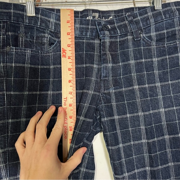 7 For All Mankind Edie Flood Plaid Jeans Blue Size 31 Denim Plaid Cropped - Picture 6 of 12